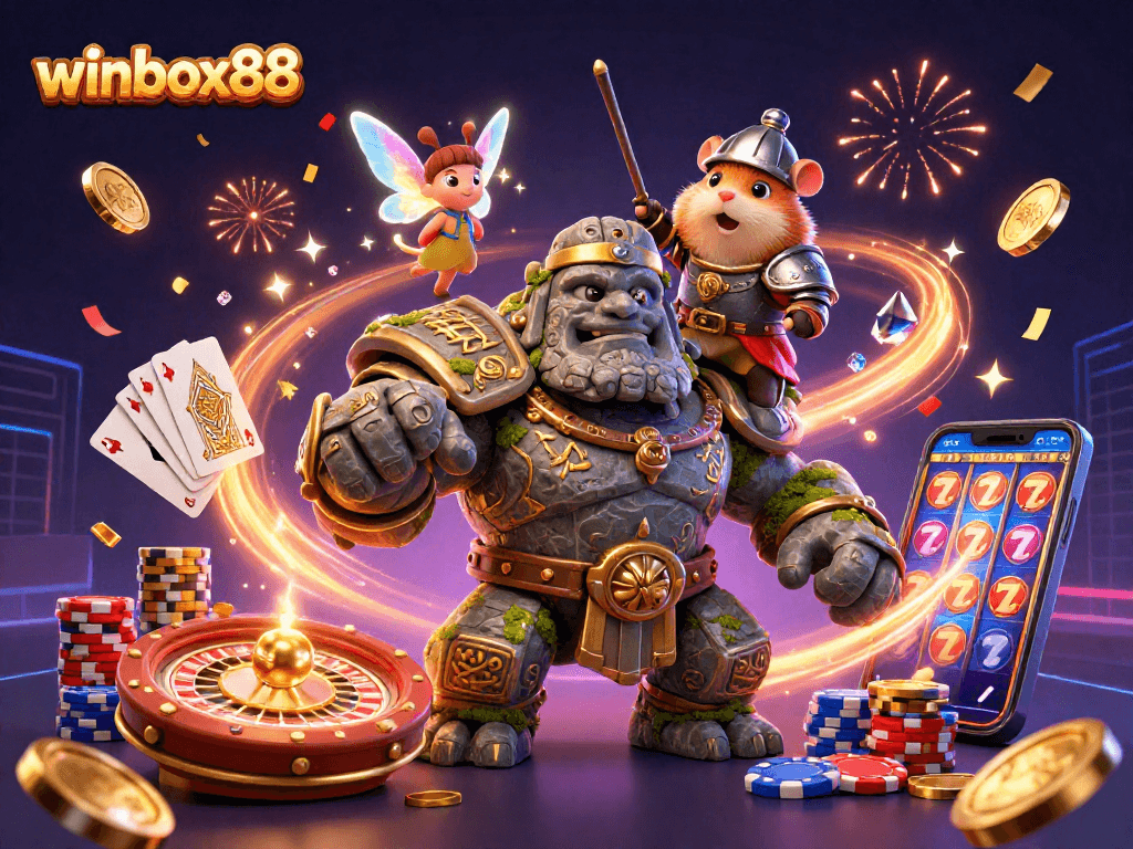 Join the excitement at winbox88 with a captivating 3D illustration of a magical casino scene.