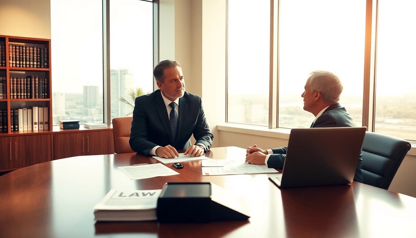 Truck accident attorney Clearwater consulting with a client in an office environment.