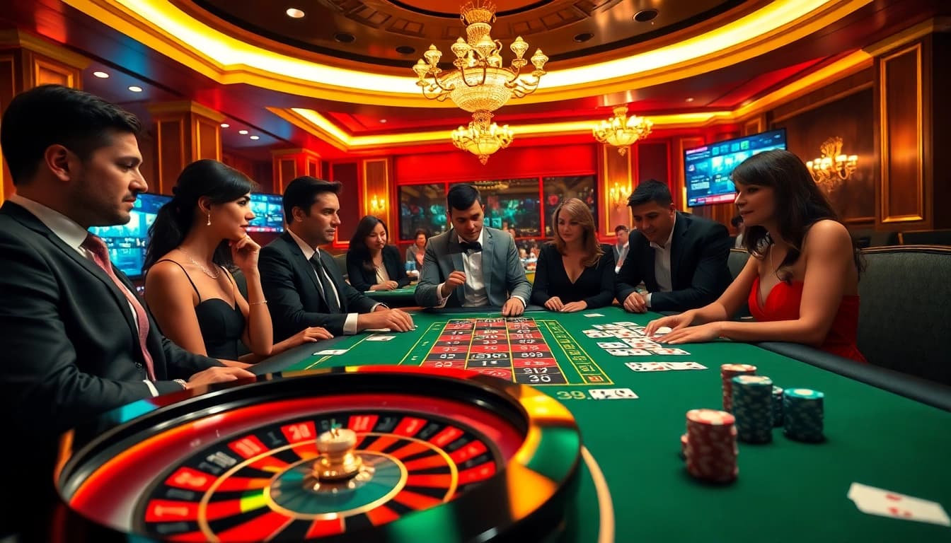Découvrez l'adrénaline du casino en ligne 2026 avec des joueurs profitant de la roulette et des cartes.