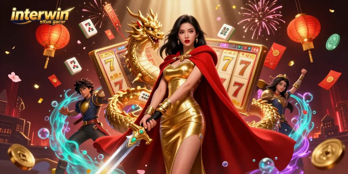 Win big with interwin situs gacor featuring a warrior queen and dynamic casino elements.