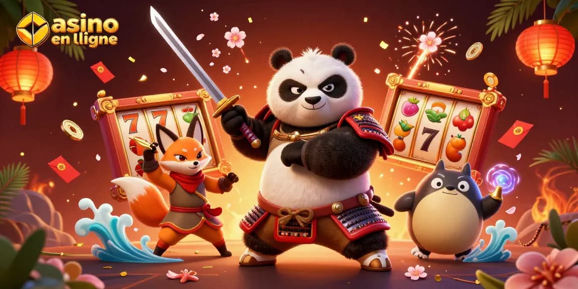 Un spectacle de casino en ligne avec un panda samouraï et des éléments de jeu dynamiques.