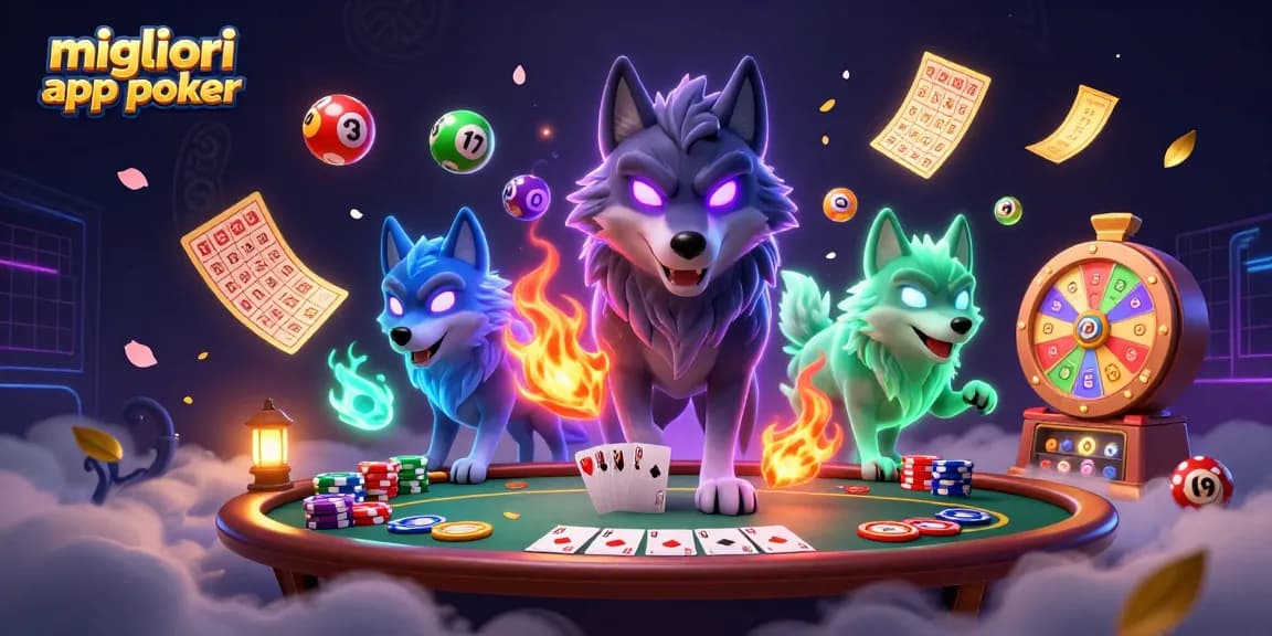 Migliori app poker: Esplora i tavoli e le chips di poker colorati in un'illustrazione vivace.