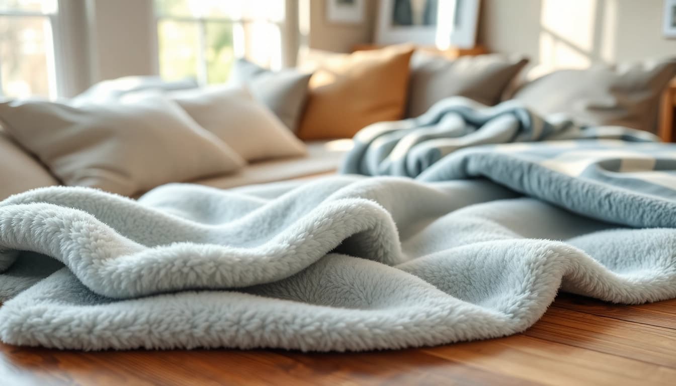 Fleece stoffen in warme en gezellige omgeving met verschillende texturen.