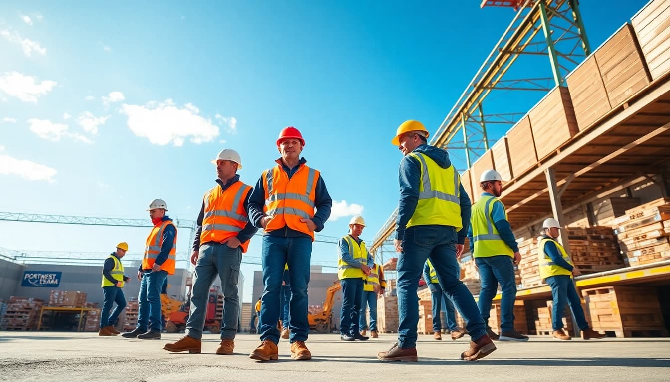 Portwest España: Trabajadores equipados con ropa de seguridad de calidad en una obra.