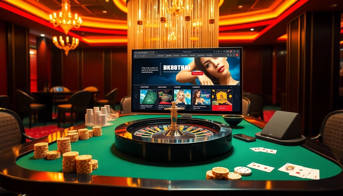Experience thrilling gaming action on bk8thai's luxurious online platform featuring casino tables and exciting games.