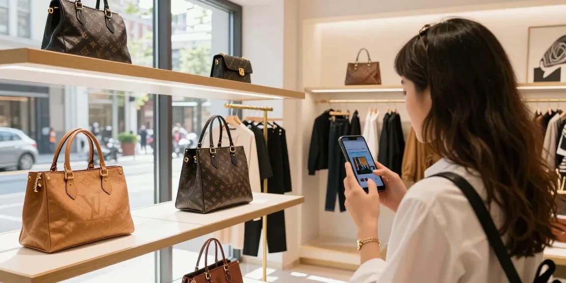 Shopping for high-quality 레플리카 items in a trendy urban retail space.