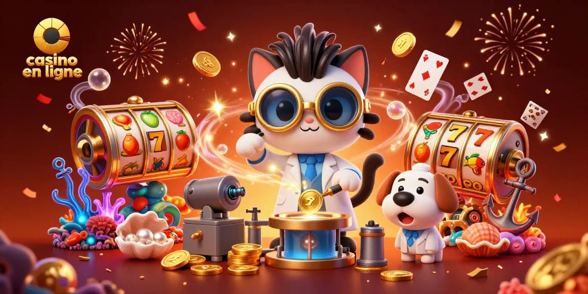 Le casino en ligne propose une scène explosive avec un scientifique fou et son assistant créant des machines à sous joyeuses.
