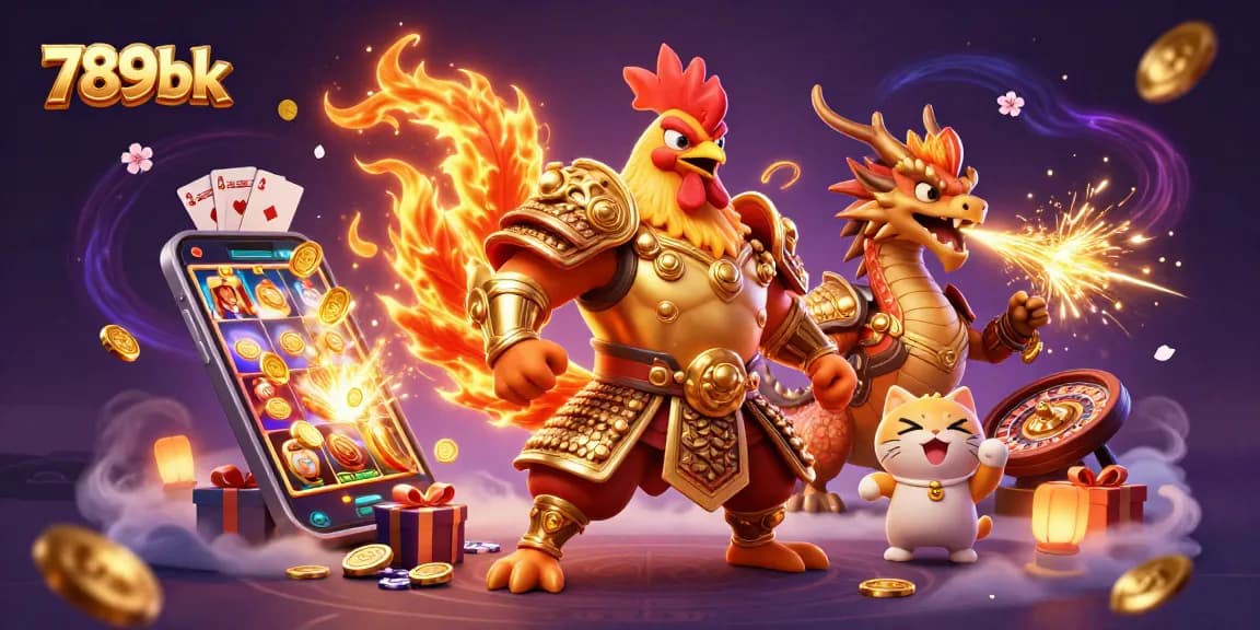Bet big with 789bk as the roaring rooster warrior and dragon ignite the excitement of casino action.