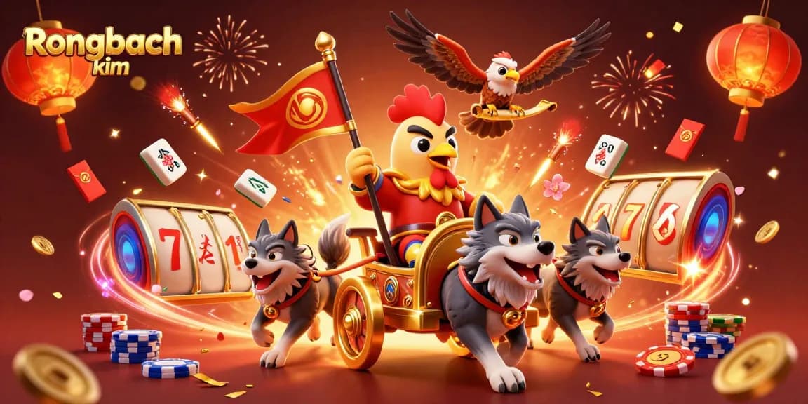 Engage with Rongbach kim's thrilling slot game experience featuring a rooster warlord and immersive casino elements.