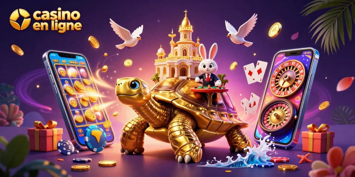 Jouer dans un casino en ligne avec une tortue dorée et un croupier lapin dans une scène animée