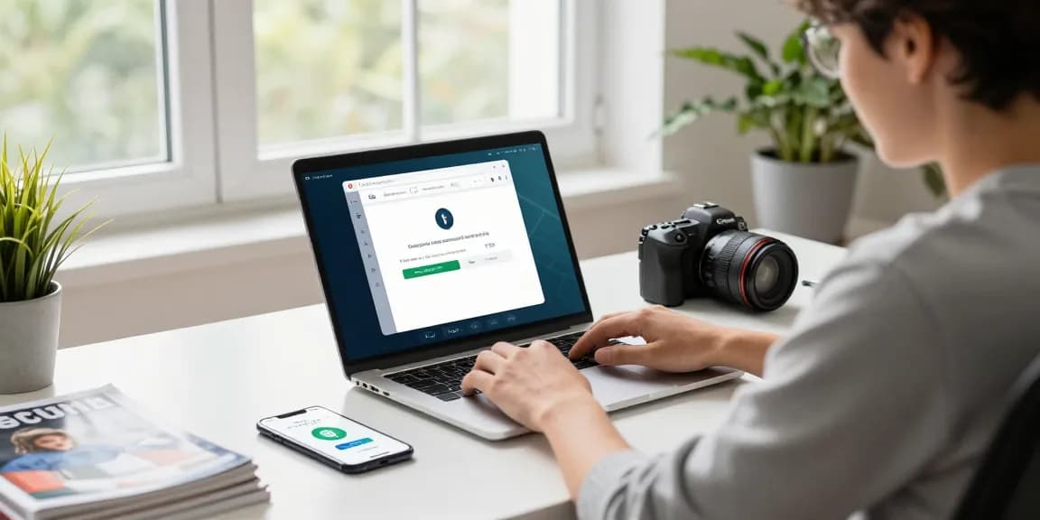 User checking browser security settings on https://shs-dome5.com/ at a modern home office, demonstrating secure online practices.