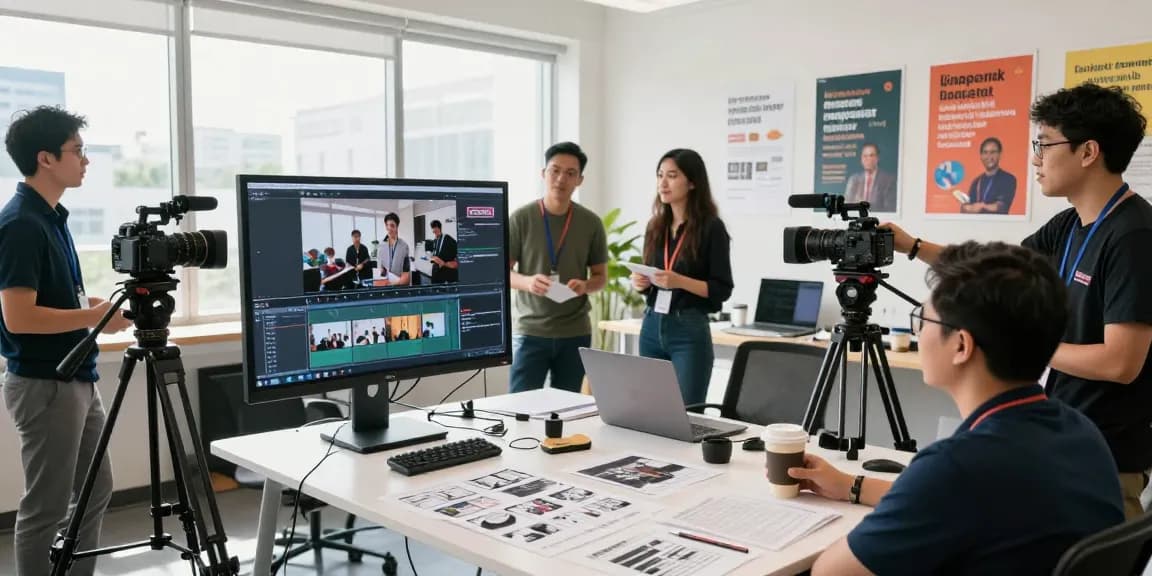 Creative collaboration scene showcasing Singapore's leading corporate video production company working on a vibrant project.