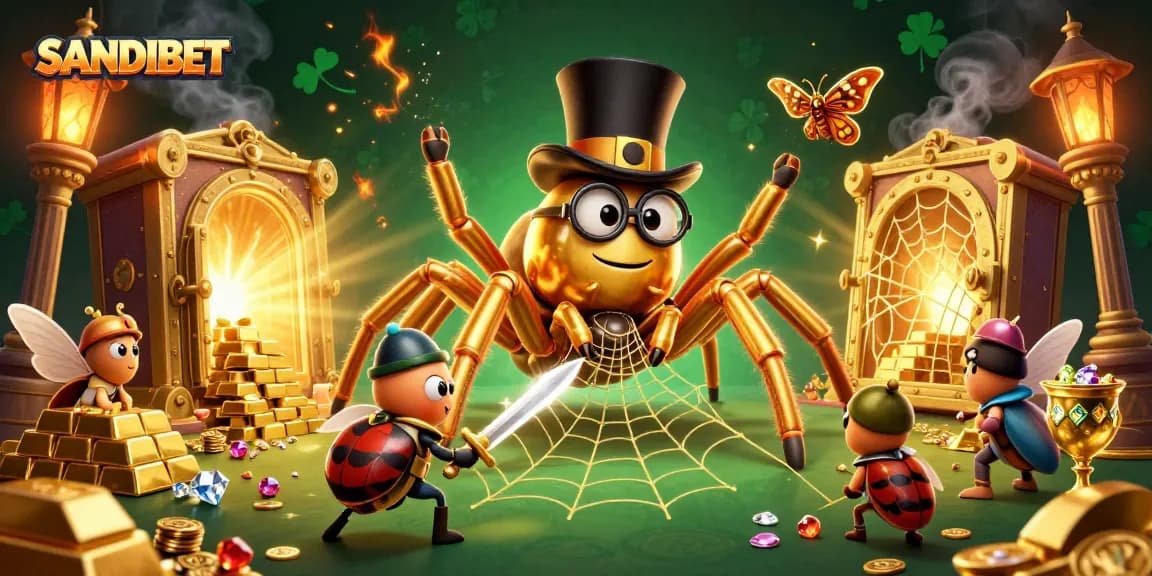 SANDIBET offers thrilling gameplay with a giant tarantula and a beetle knight amidst treasures