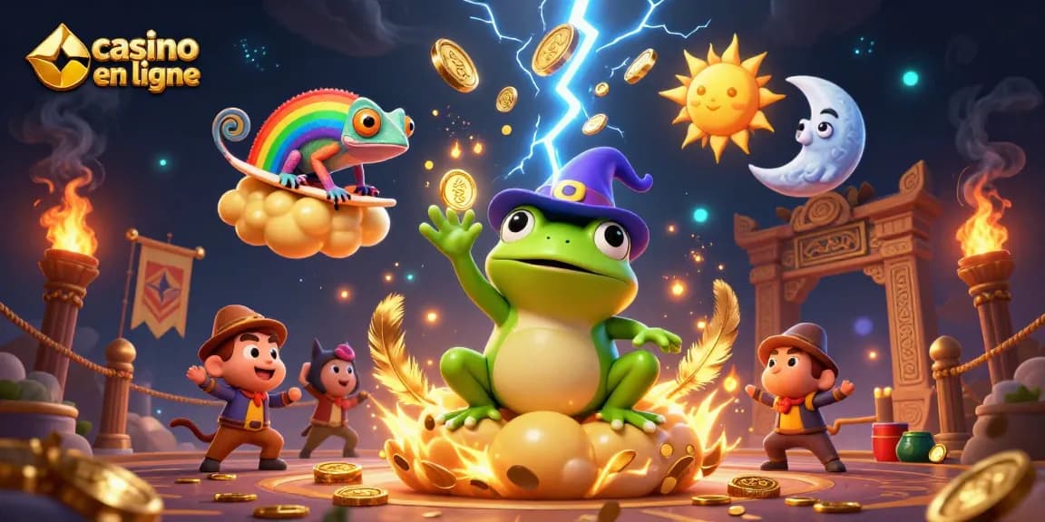 Gagnez des pièces d'or dans un casino en ligne avec un grenouille mage et un caméléon.