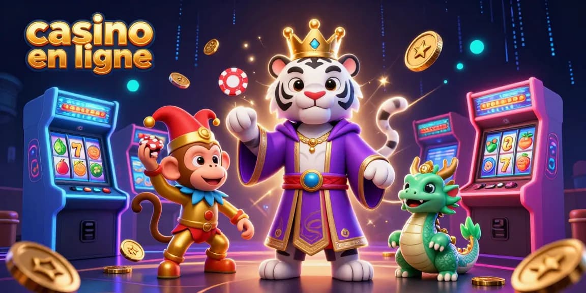 Jouer aux jeux de casino en ligne avec un tigre et un singe dans une scène animée.