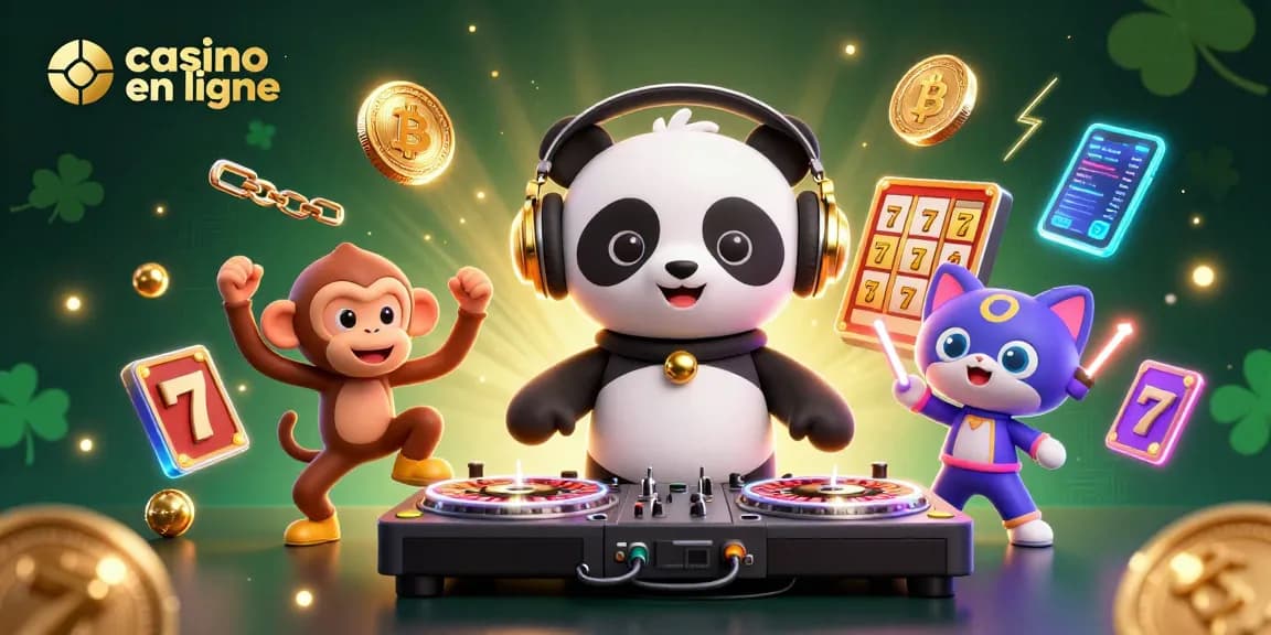 Le DJ panda en ligne anime une scène dynamique au casino en ligne avec des symboles de jeu