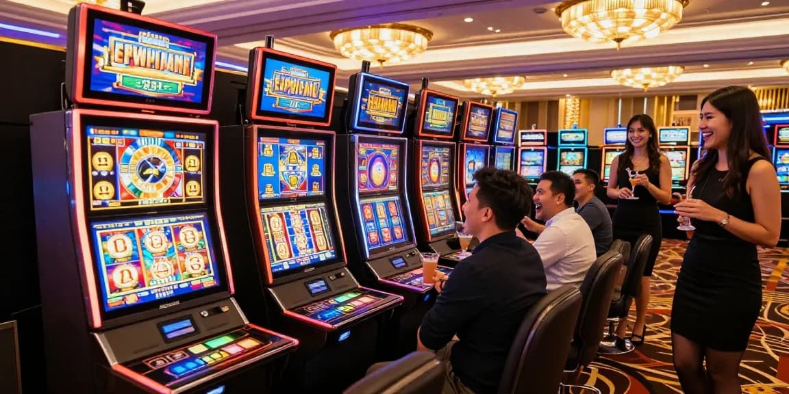 Players enjoying thrilling slot pulsa games in a vibrant casino setting