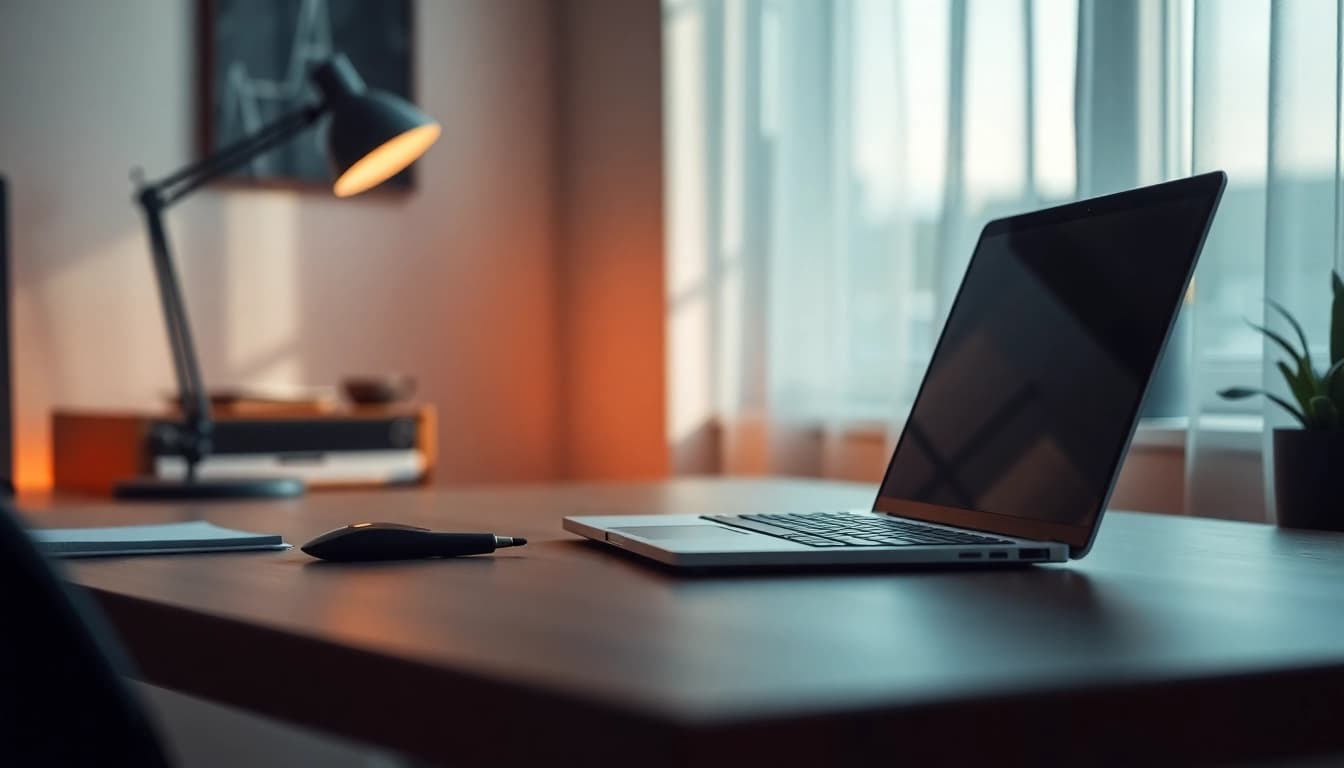 Black screen tool 'schermo nero' showcased in a modern workspace setting.