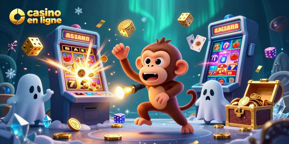 Plongez dans un casino en ligne avec un singe fantomatique jonglant des pièces d'or autour d'un énorme jackpot.