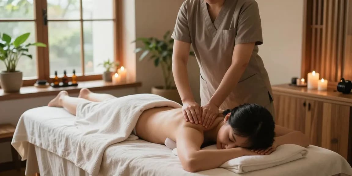 Swedish massage therapy session with a therapist and client in a serene spa setting.