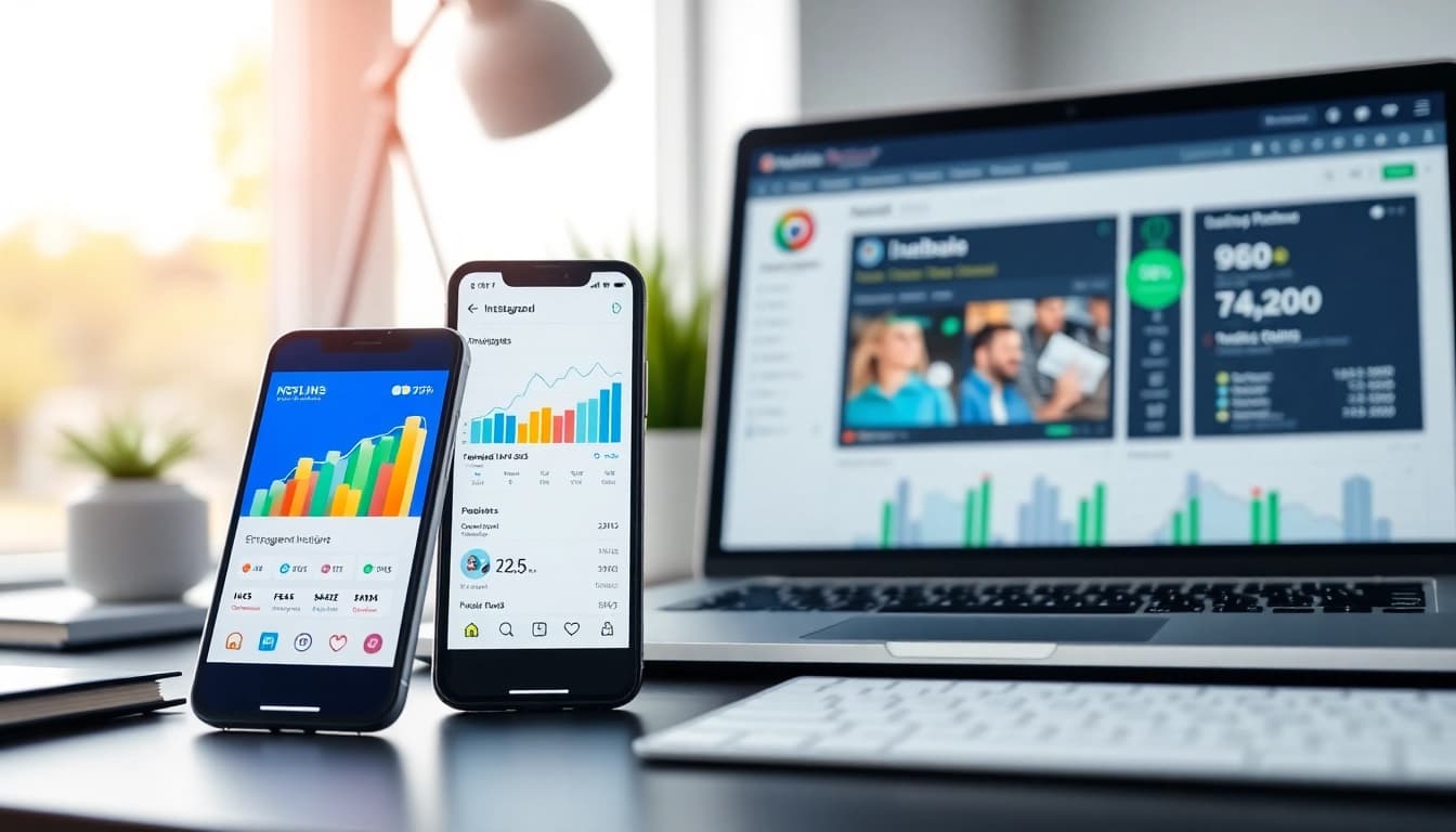 Showcase an effective Instagram smm panel interface on a modern workspace setup.