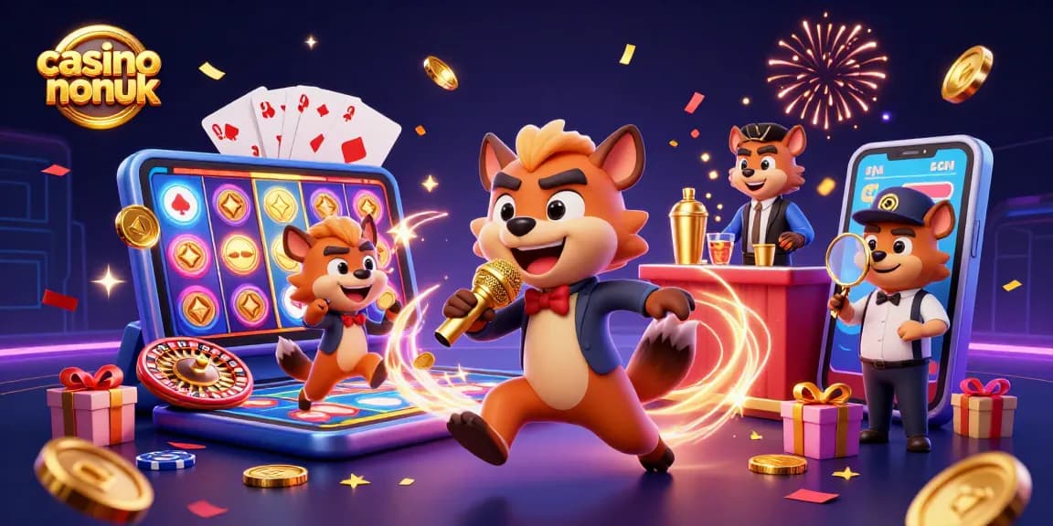 Engaging illustration showcasing casino non uk themed hyena characters in a vibrant comedy casino scene.