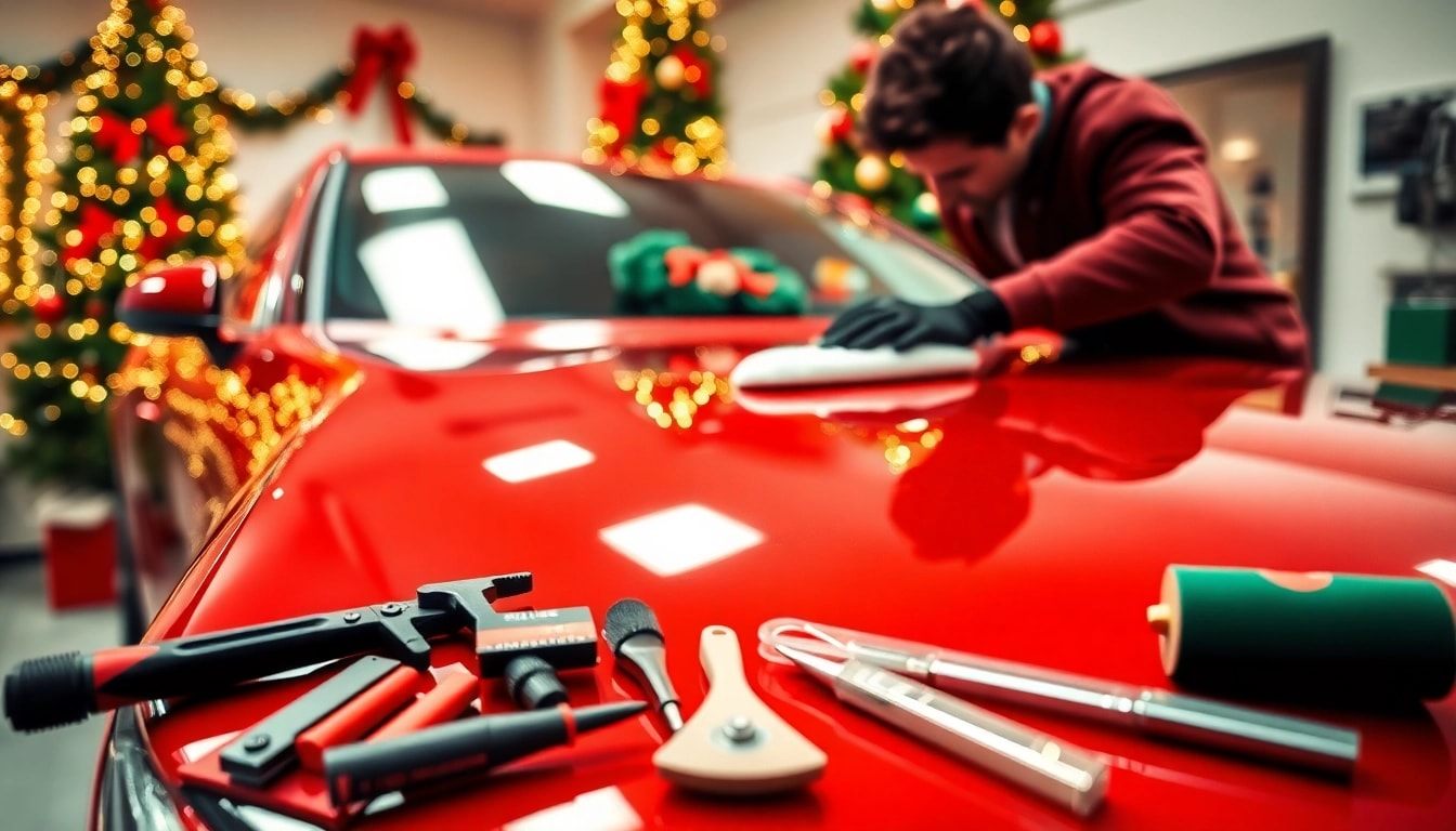Gift a Christmas car detailing gift for a shiny holiday-ready vehicle. Professional detailing in action.