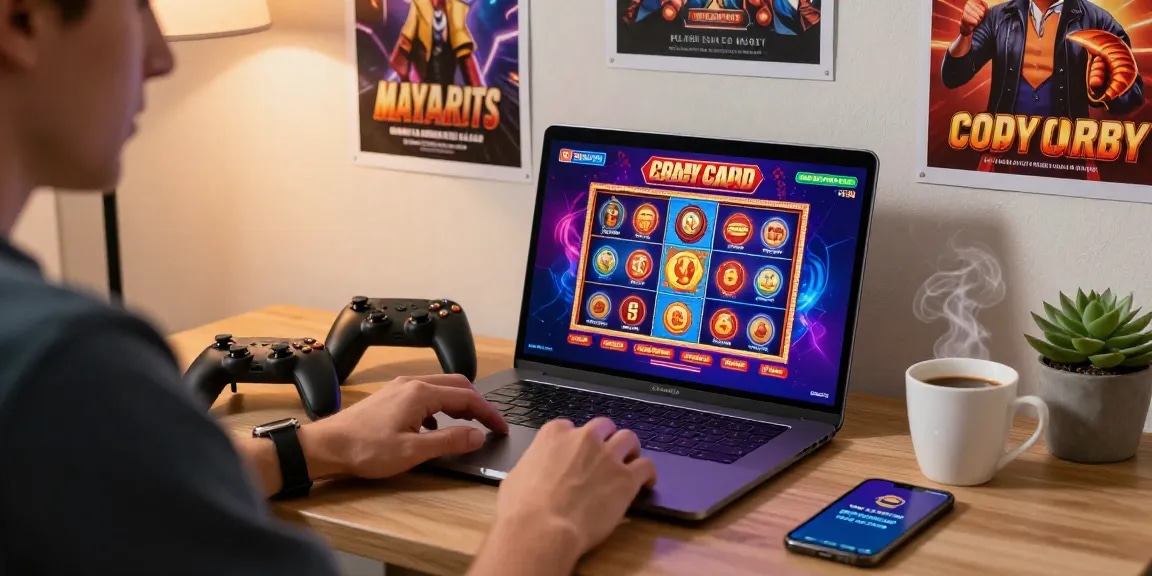Experience seamless online gaming at credit card casinos with https://brcs.co.uk, showcasing vibrant slot game graphics and a cozy workspace atmosphere.