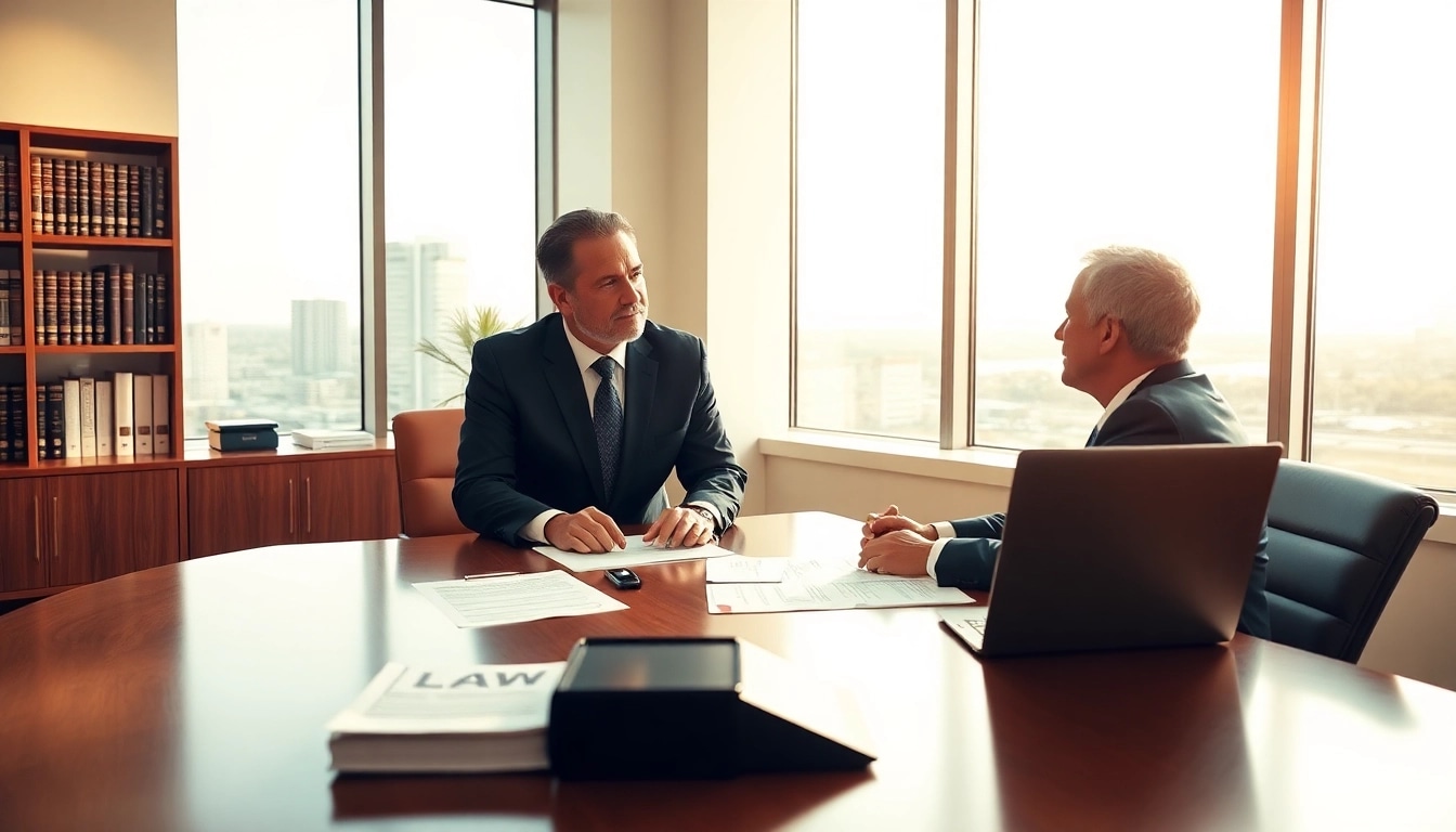 Truck accident attorney Clearwater consulting with a client in an office environment.