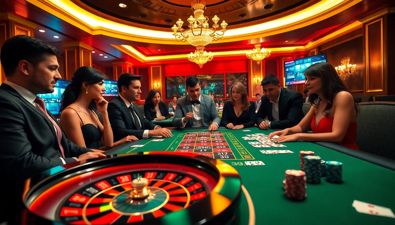 Découvrez l'adrénaline du casino en ligne 2026 avec des joueurs profitant de la roulette et des cartes.