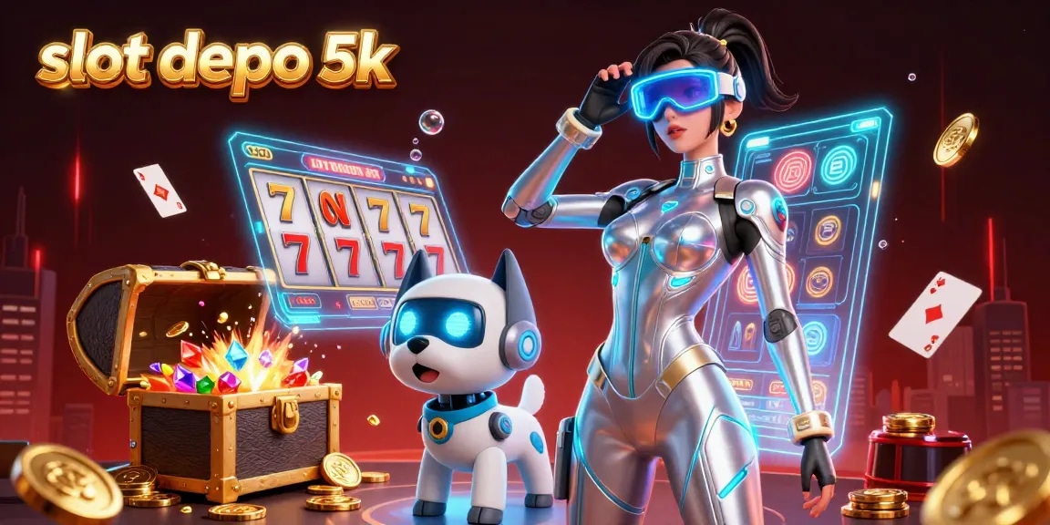 Experience the thrill of slot depo 5k with vibrant gaming visuals, including 3D characters and dynamic casino elements.