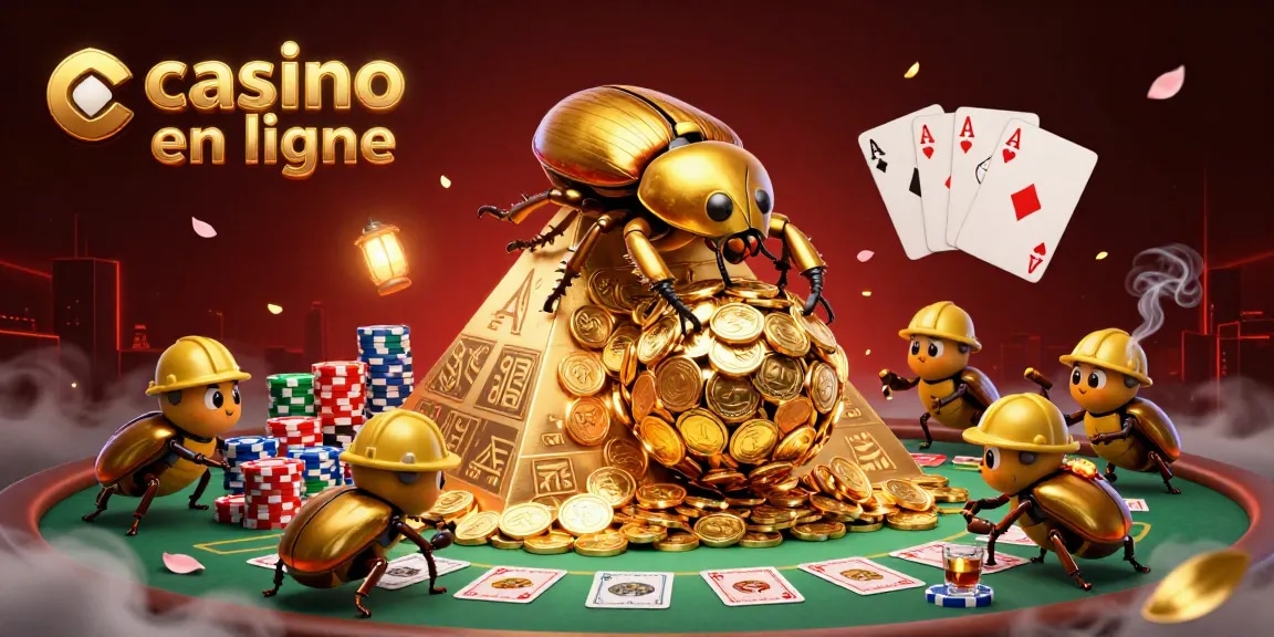 Accédez à une expérience casino en ligne palpitante avec des pièces d'or et un scarabée géant.