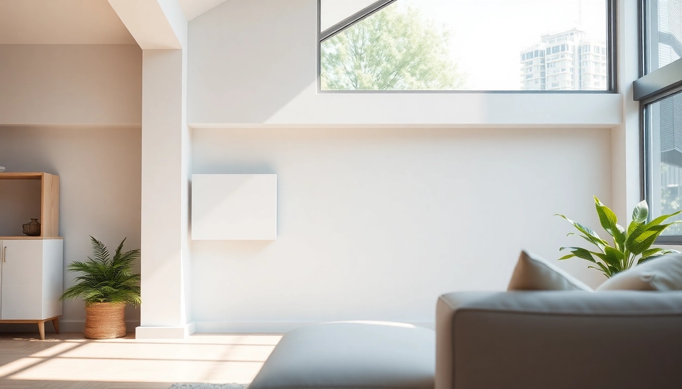 Heizkörper in einem modernen Wohnzimmer mit natürlichem Licht und minimalistischer Einrichtung.