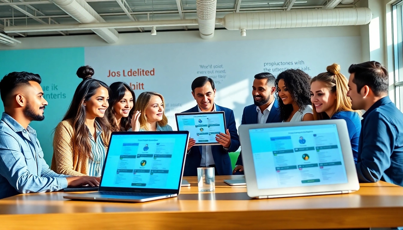 Post a sales job featuring a collaborative team in a modern office.
