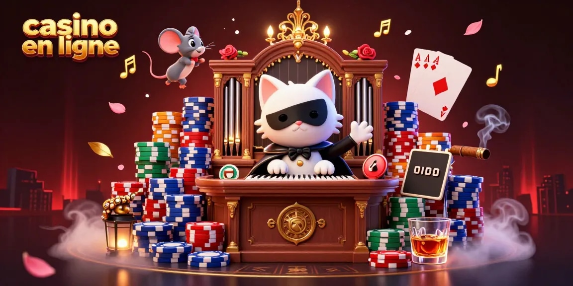 Découvrez la magie du jeu avec casino en ligne, une scène animée d'un chat masqué et un acrobate souris.