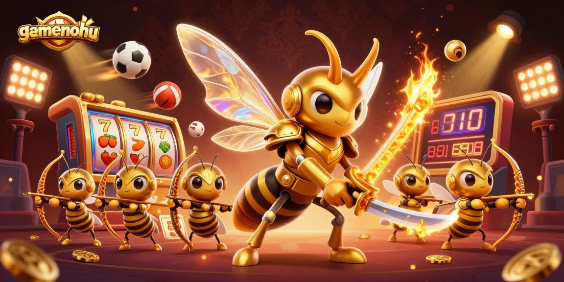 Experience the thrill of gamenohu with a vibrant casino scene featuring golden characters and dynamic game elements.