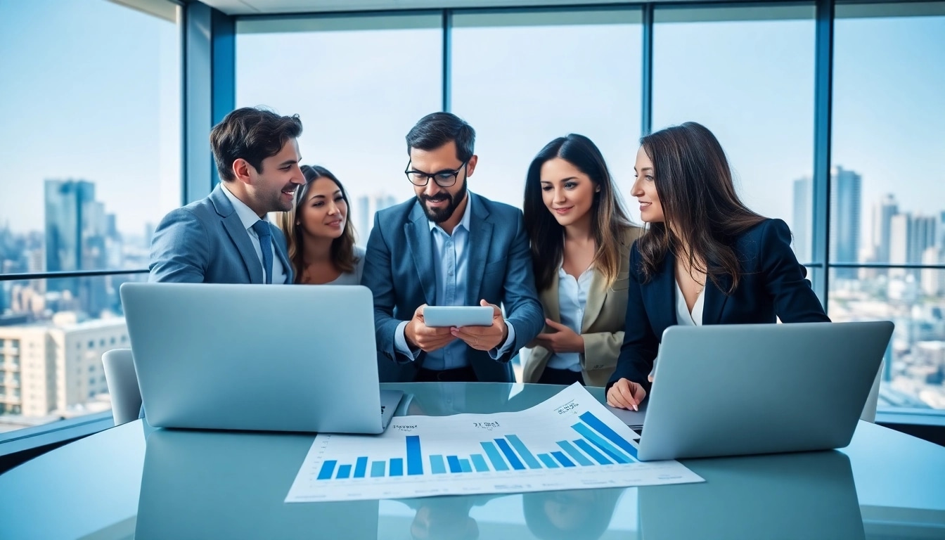 Analyze competitor pricing strategies with business professionals collaboratively discussing pricing trends.