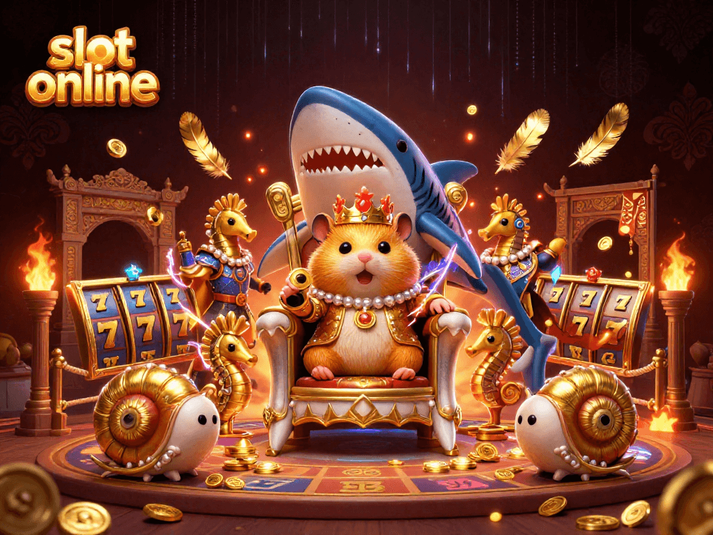 Spin the reels and win big in a vibrant slot online scene featuring a hamster king.