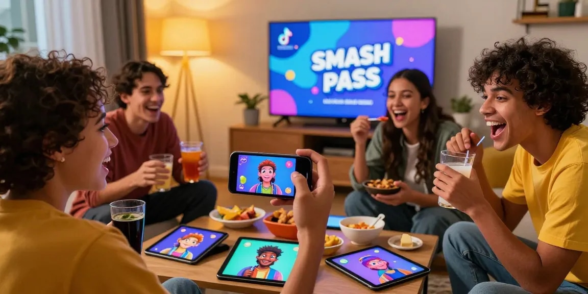 Group enjoying the Smash or Pass AI game on a smartphone in a cozy living room.
