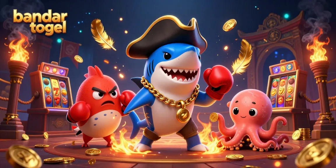 Engage with bandar togel in this vibrant 3D casino scene showcasing cartoon characters and exciting gaming elements.