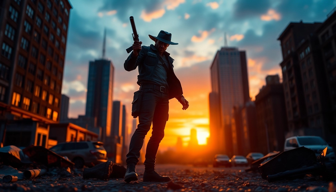 Action-packed scene with a vigilante embodying the essence of Like Reacher.