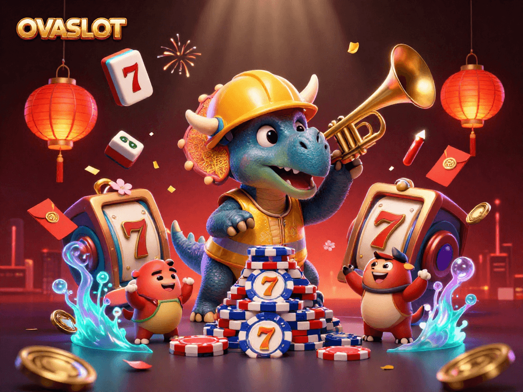 Celebrate wins at OVASLOT with a vibrant scene of gambling excitement and lively characters.