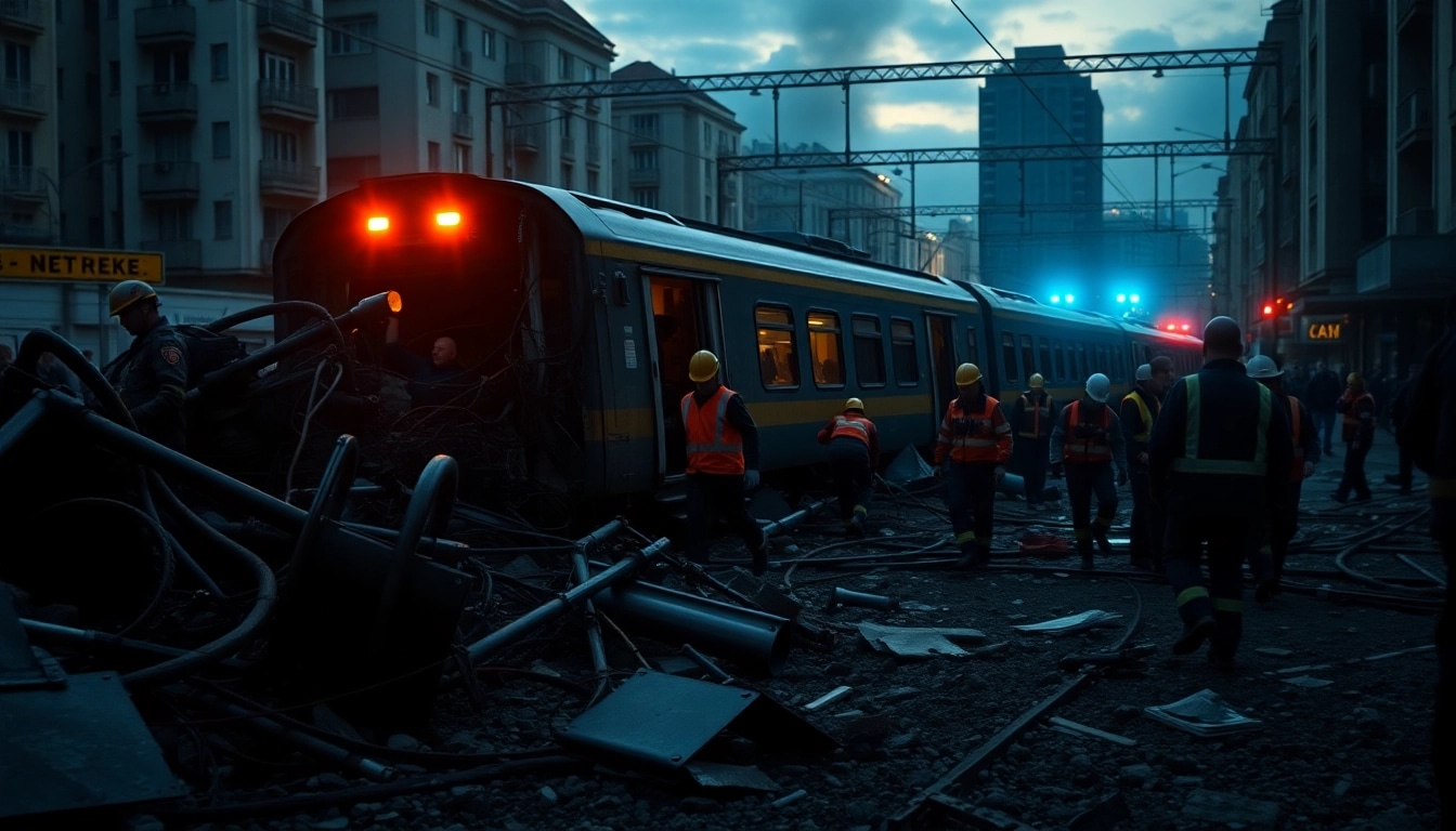 Scene of spain train crash aftermath with emergency responders aiding survivors