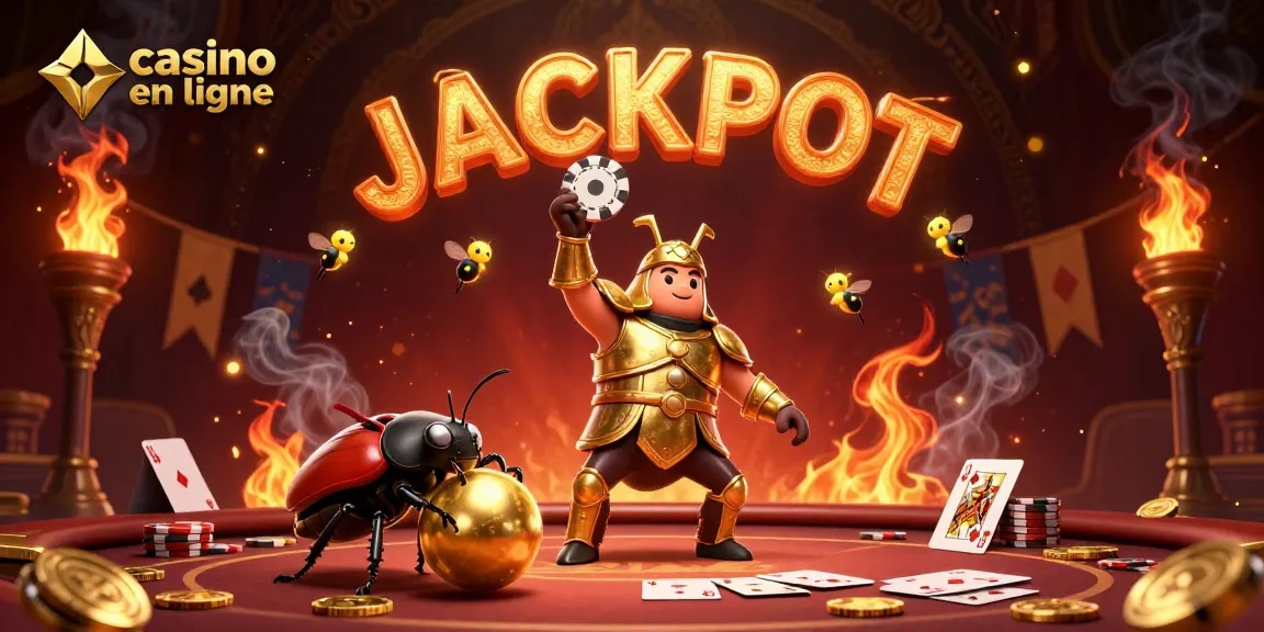 Vivez l'excitation du casino en ligne avec une illustration 3D de héros et jackpots.