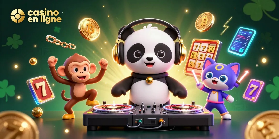 Le DJ panda en ligne anime une scène dynamique au casino en ligne avec des symboles de jeu
