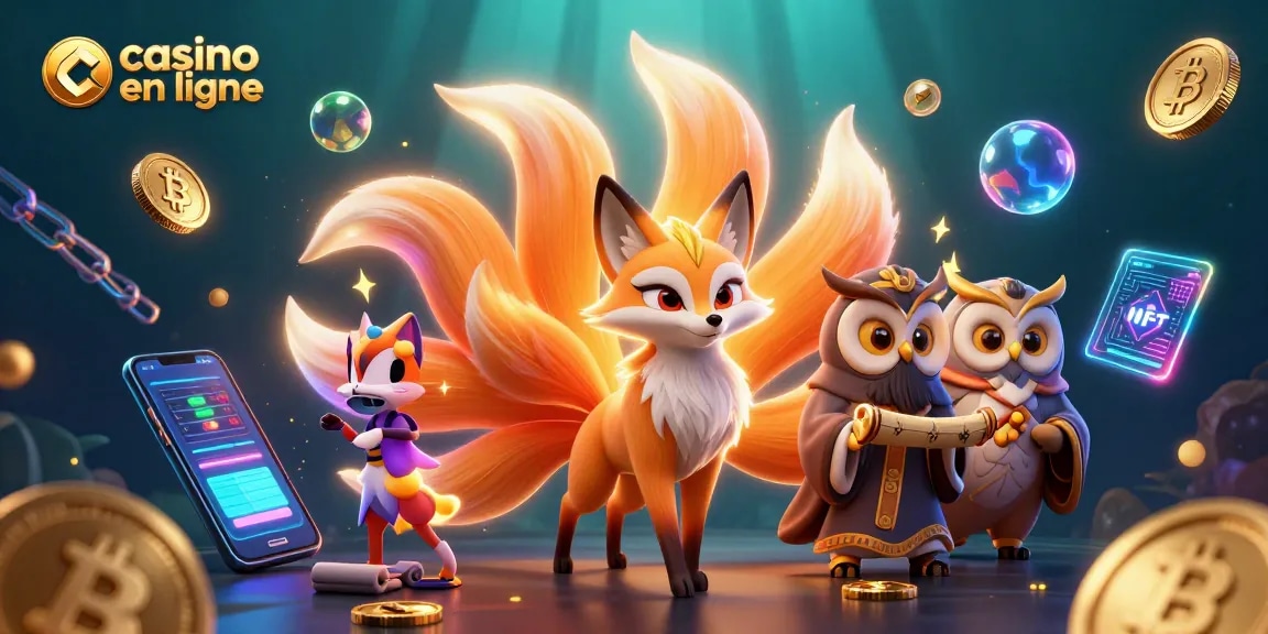 Jouez au casino en ligne avec une scène animée mettant en avant un renard à neuf queues et un hibou sage.