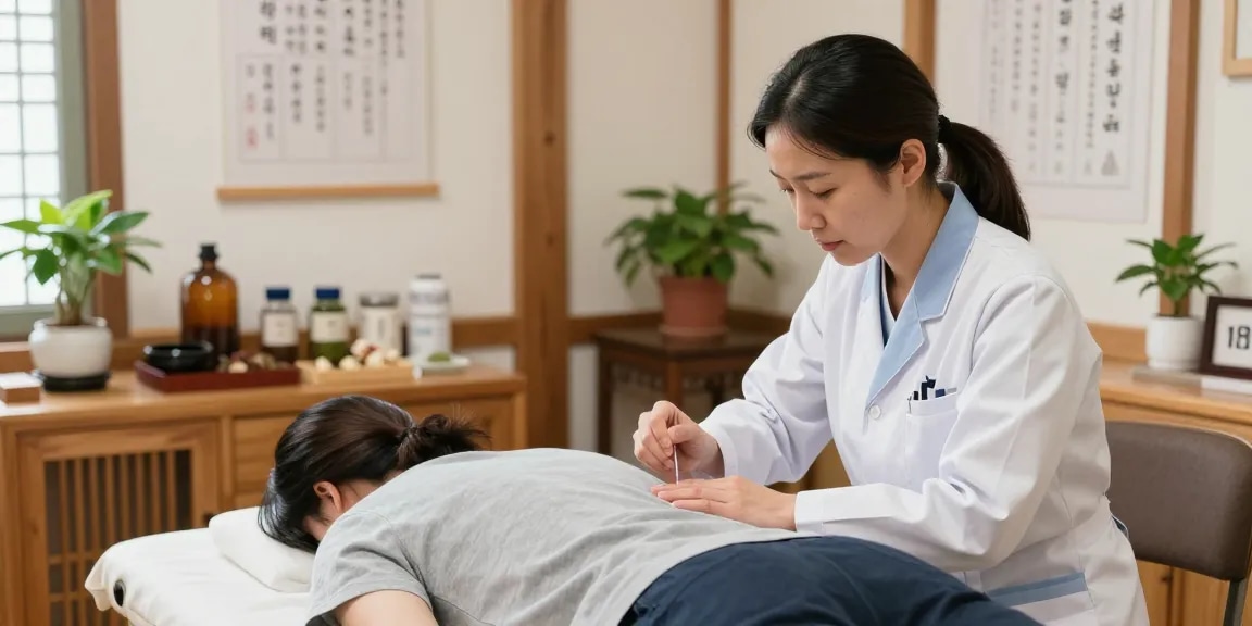 수원교통사고한의원 treatment scene with herbal remedies and acupuncture
