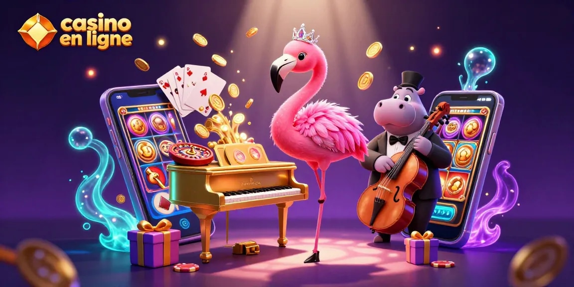 Vivez l'excitation des jeux au casino en ligne avec notre illustration dynamique et colorée.