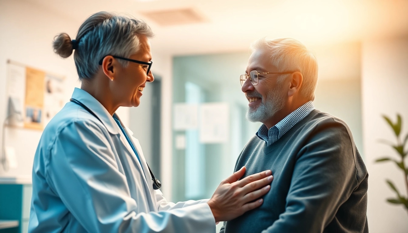 YourGP healthcare provider guiding a patient in a compassionate clinic environment.
