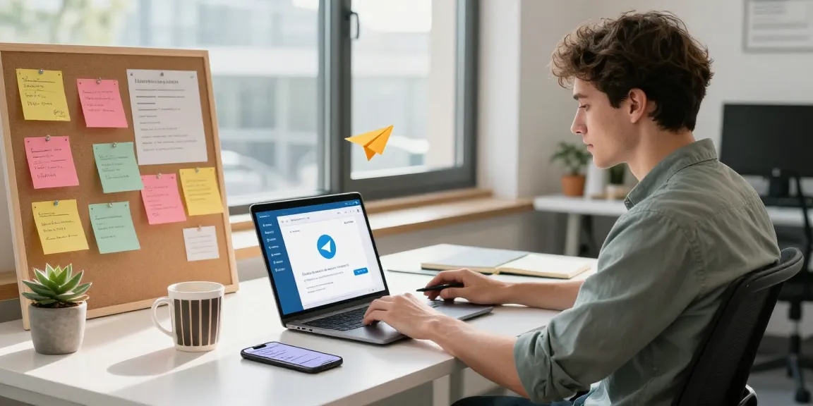 Professional using the 纸飞机中文版 app in a modern tech workspace